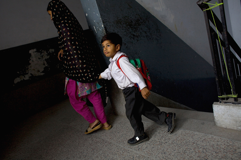 A young boy at school in Pakistan