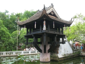 Reconstructed One Pillar Pagoda, historic Buddhist temple, in Hanoi, Vietnam. 