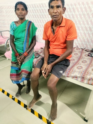 Mangu Ram Podiyami (R) was beaten unconscious in Gupanpal, Chhattisgarh state, India on Feb. 12, 2024. 