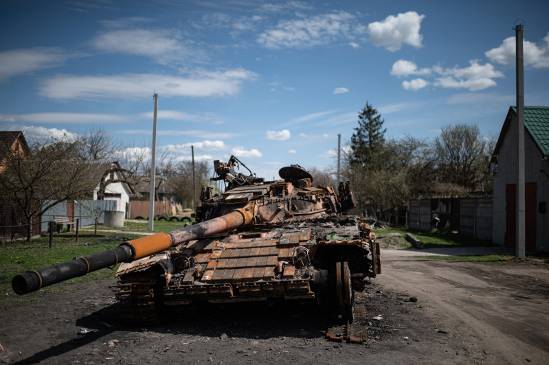 Burnt out Russian tank in Ukraine