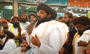 TLP Sargodha leader Muhammad Naeem Chattha Qadri addresses supporters on June 9, 2024. 