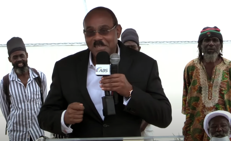 Antiguan Prime Minister Browne speaking to a gathering of Rastafari about the use of Cannabis in July 2021