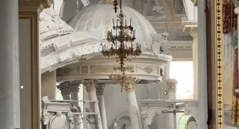 Damaged Ukrainian church in Odesa