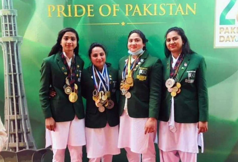 The Sohail sisters known as the 'Power Girls' with their medals.