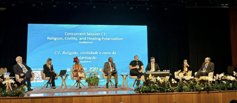 Latin Evangelical Alliance President Pastor Juan Cruz Cellammare speaks at the G20 Interfaith Forum in Brasilia, Brazil