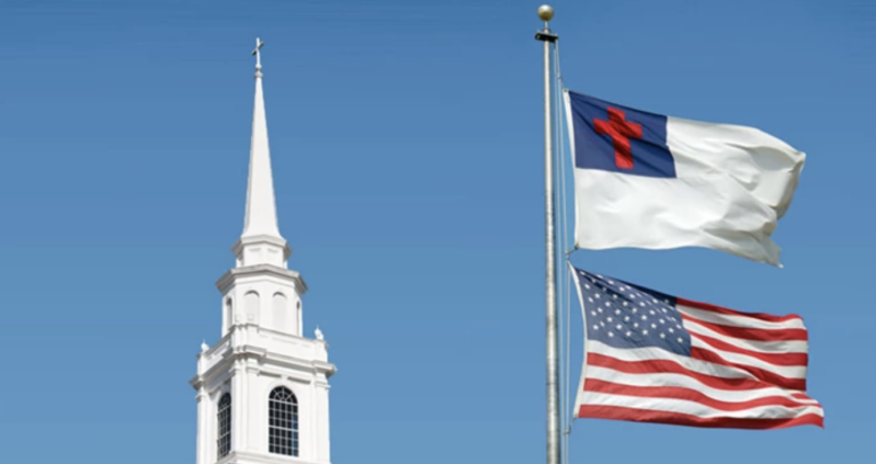 Christian flag and US flag