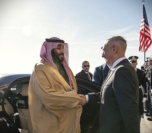 Saudi Crown Prince Mohammed bin Salman bin Abdulaziz with former U.S. Defense Secretary James N. Mattis in March 2018. 