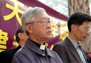 Cardinal Joseph Zen Ze-kiun prays before a December 2022 protest against China’s repressive Hong Kong Basic Law Article 23. 