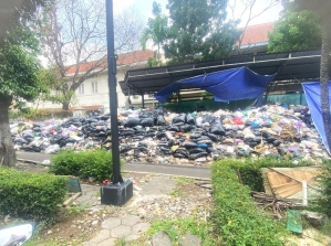 Garbage piled up near St. Antonius Padua Catholic Church in Yogyakarta city, Central Java, Indonesia. 