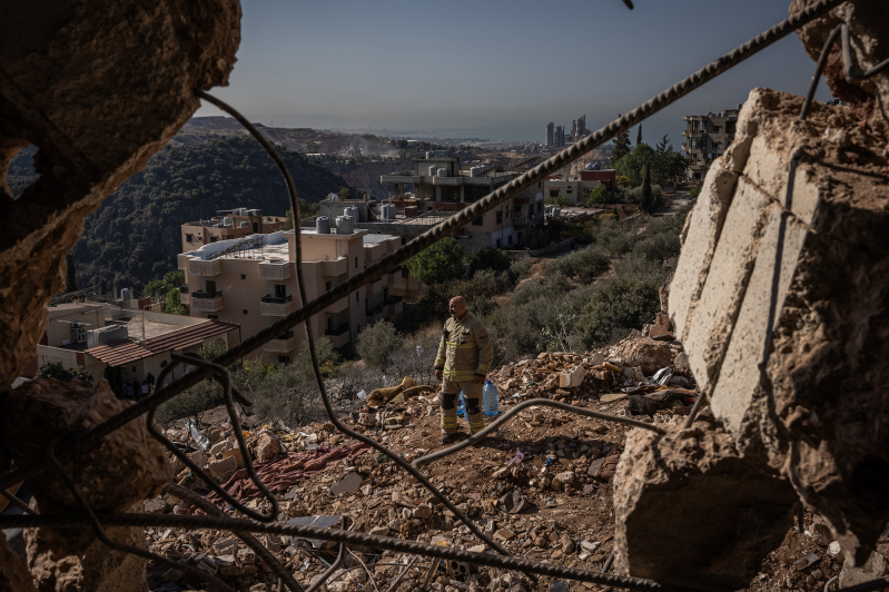 A building was hit by a Israeli airstrike on November 6, 2024 in Barja, Lebanon