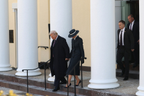 Melania Trump and U.S. President-elect Donald Trump leave after services at St. Johns Church as part of Inauguration ceremonies on January 20, 2025 in Washington, DC.