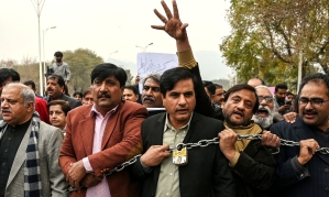 Journalists protest in Islamabad, Pakistan on Jan. 28, 2025 against legislation regulating social media.