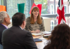 Deputy British Prime Minister Angela Rayner in October 2024 at a meeting with representatives of the Oxford Centre for Islamic Studies alongside Lord Wajid Khan (right).